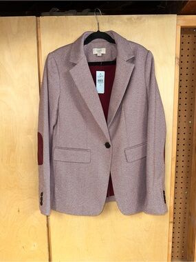 LOFT Pink NWT Herringbone Blazer with Elbow Patches